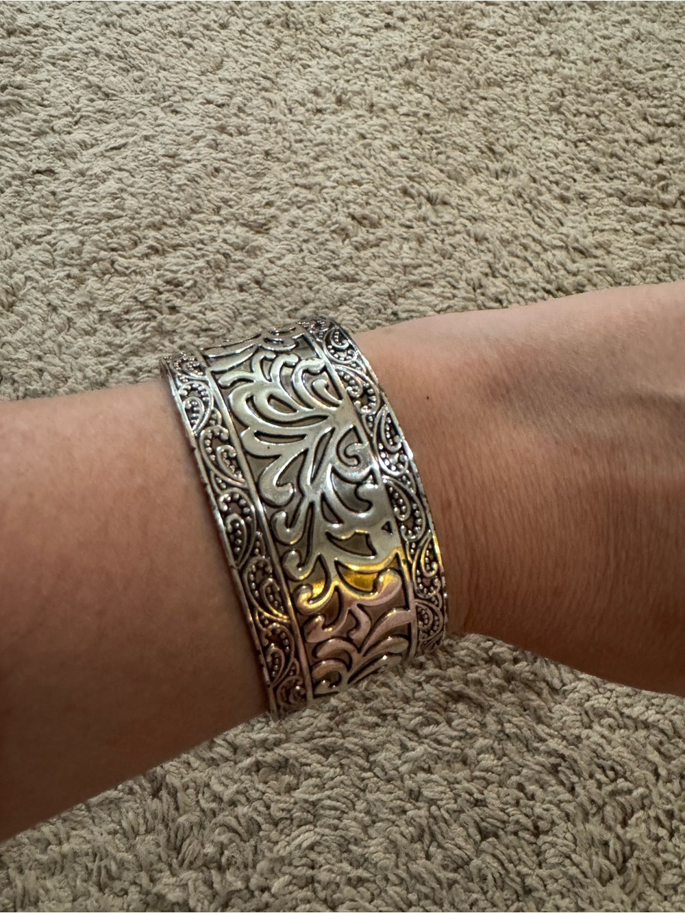 Premier Designs Monte Carlo Silver-Tone Filigree Wide Cuff Bracelet